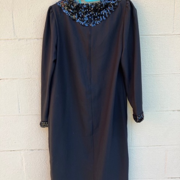 Vintage 1970's Lawrence Greer Shift Dress Black Polyester Sequin Cocktail Party - Picture 4 of 6